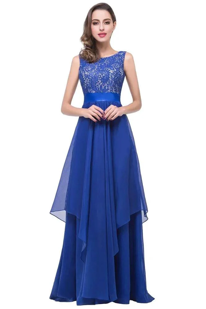 A-line Floor-length Chiffon Lace Evening Dress - Image 5