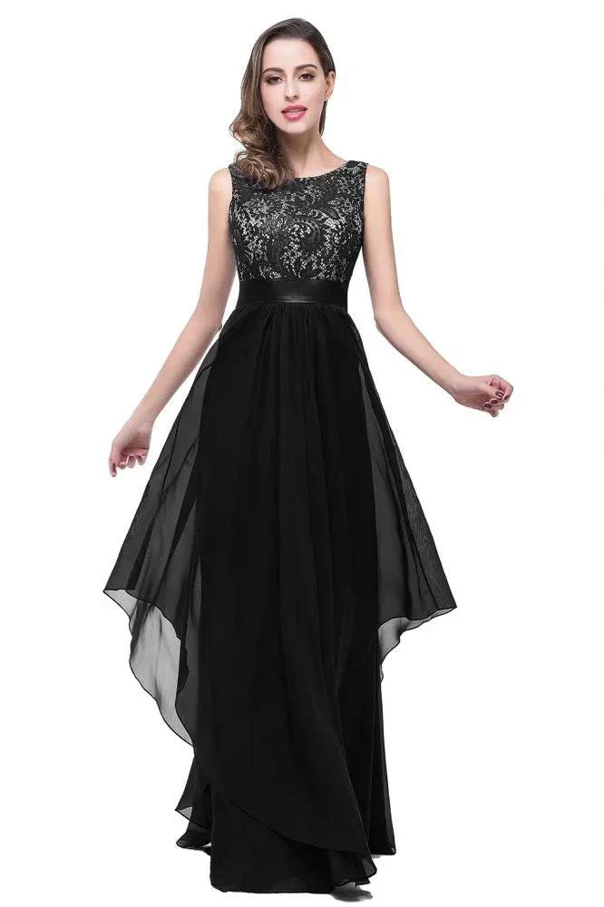A-line Floor-length Chiffon Lace Evening Dress - Image 6