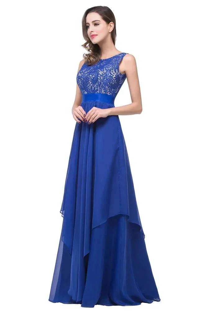 A-line Floor-length Chiffon Lace Evening Dress - Image 7