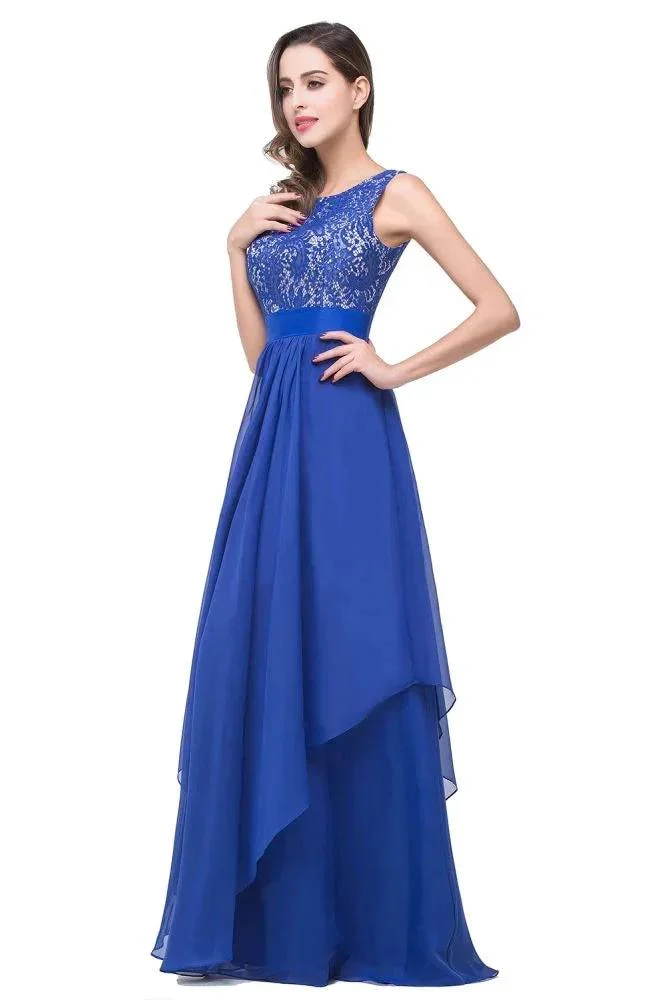 A-line Floor-length Chiffon Lace Evening Dress - Image 8