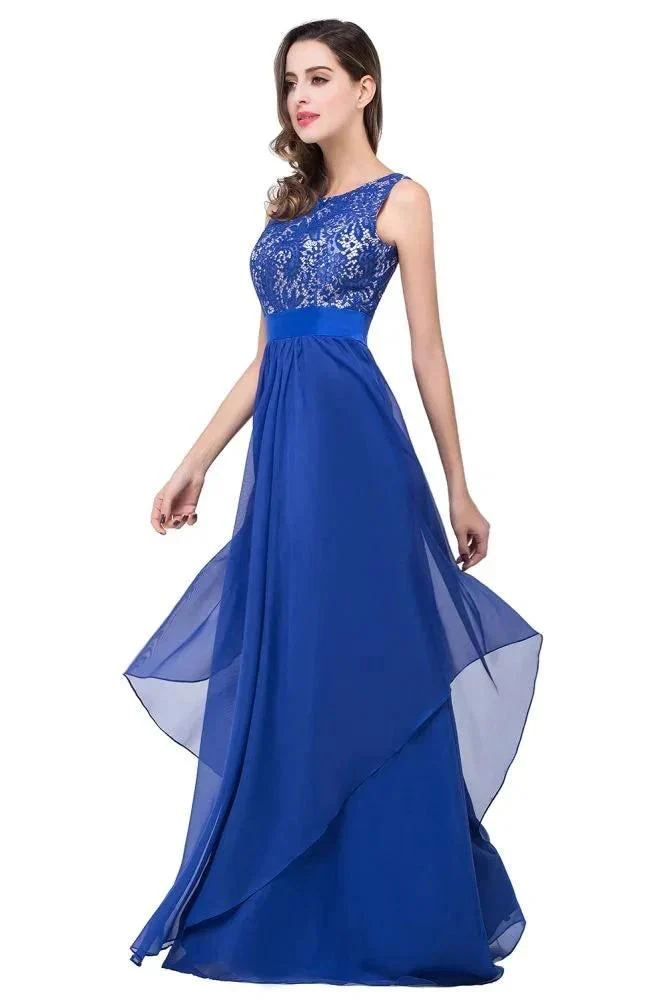 A-line Floor-length Chiffon Lace Evening Dress - Image 9