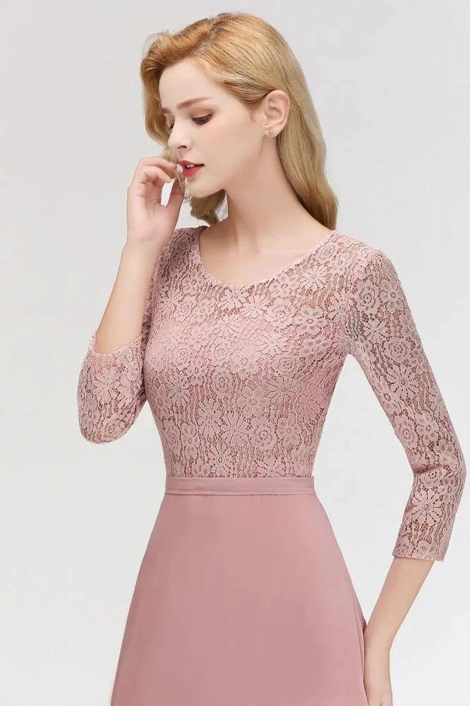 A-line Floor Length Lace Chiffon Bridesmaid Dresses with Sleeves - Image 9