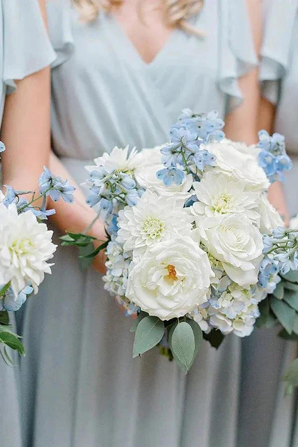 A-Line Floor Length Light Blue Long Bridesmaid Dress With Ruffles BD116 - Image 3