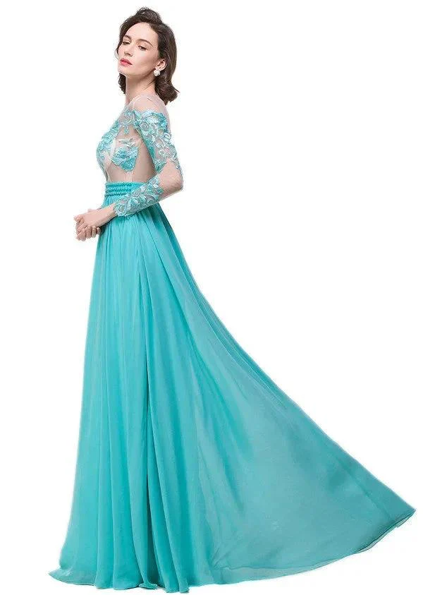 A-line Floor-length Long-Sleeve Crew Sash Formal Dresses - Image 3