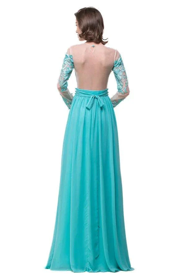 A-line Floor-length Long-Sleeve Crew Sash Formal Dresses - Image 7