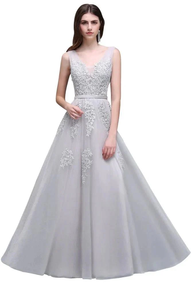A-line Floor-length Tulle Bridesmaid Dress with Appliques - Image 10
