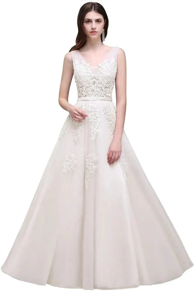 A-line Floor-length Tulle Bridesmaid Dress with Appliques - Image 2