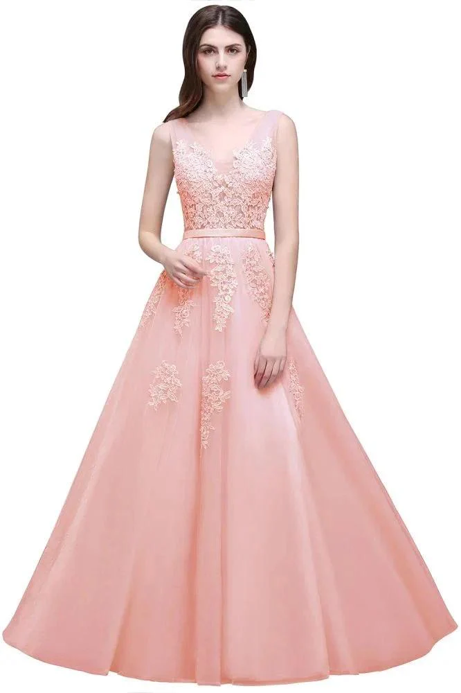 A-line Floor-length Tulle Bridesmaid Dress with Appliques - Image 3