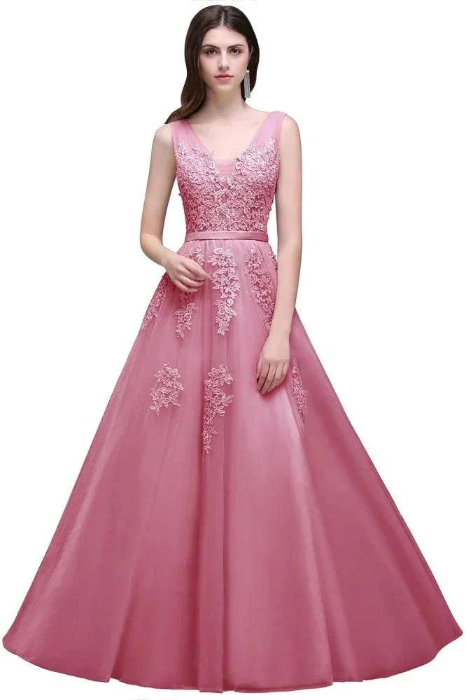 A-line Floor-length Tulle Bridesmaid Dress with Appliques - Image 4