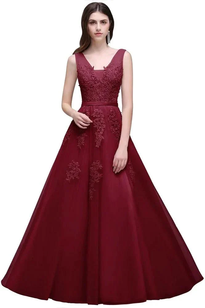 A-line Floor-length Tulle Bridesmaid Dress with Appliques - Image 6