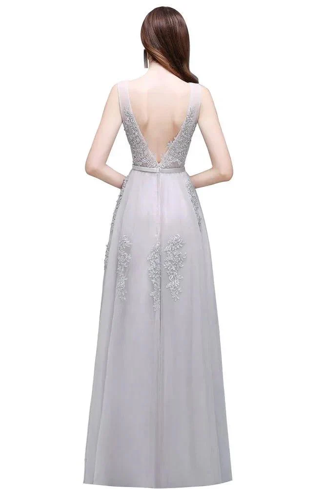 A-line Floor-length Tulle Bridesmaid Dress with Appliques - Image 9