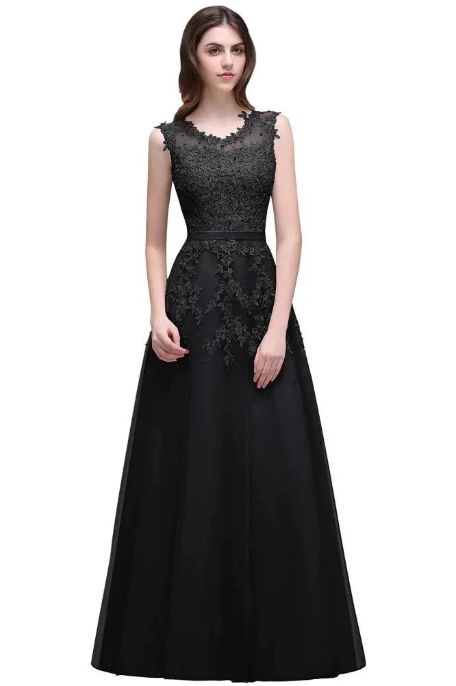 A-line Floor-length Tulle Prom Dress with Appliques - Image 10
