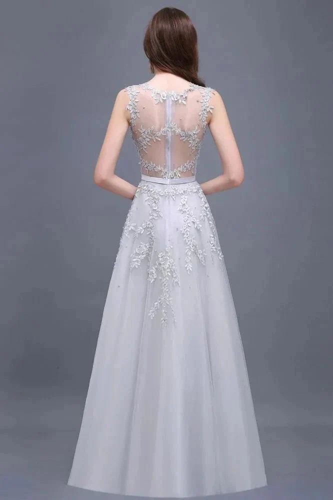A-line Floor-length Tulle Prom Dress with Appliques - Image 2