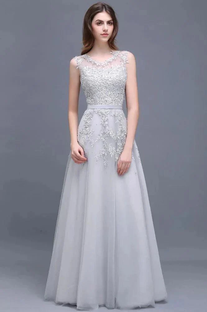 A-line Floor-length Tulle Prom Dress with Appliques - Image 5