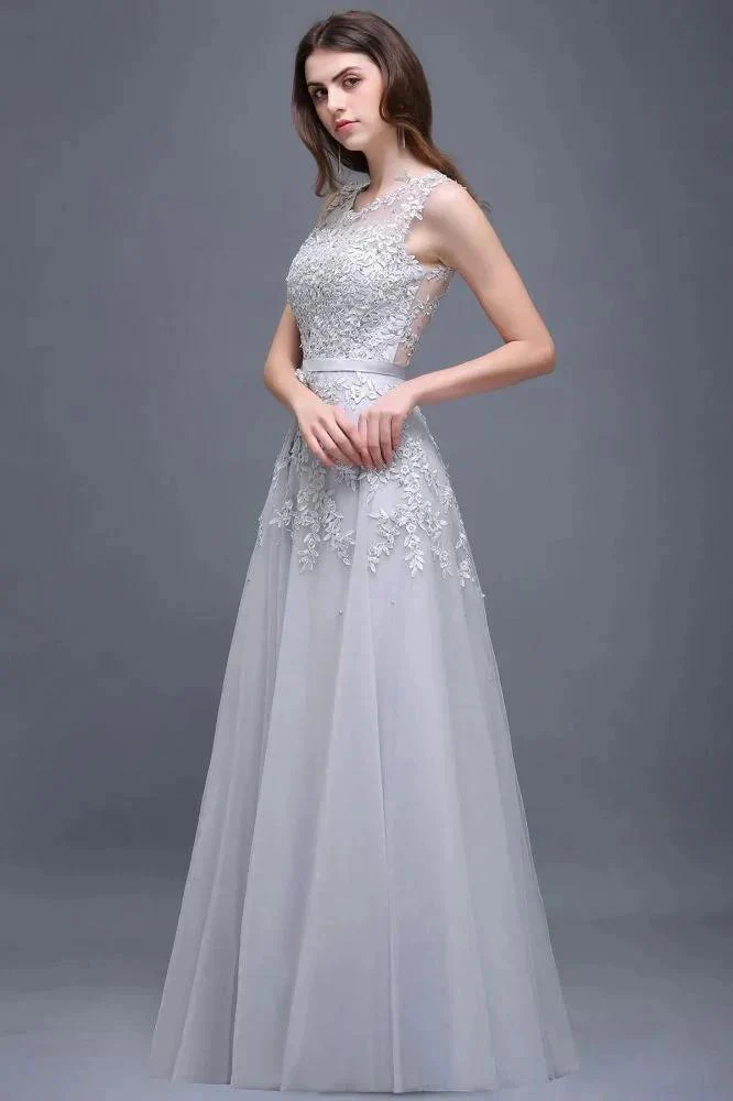 A-line Floor-length Tulle Prom Dress with Appliques - Image 6
