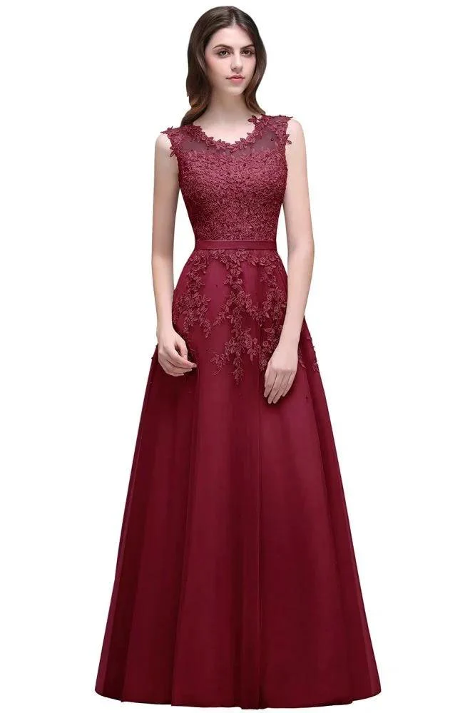 A-line Floor-length Tulle Prom Dress with Appliques - Image 8