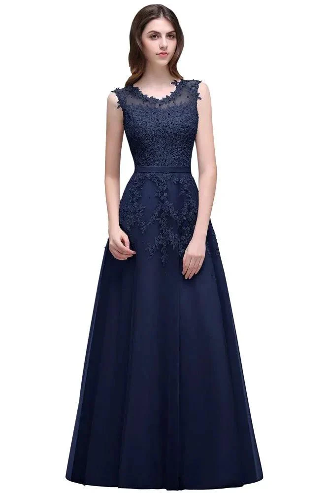 A-line Floor-length Tulle Prom Dress with Appliques - Image 9