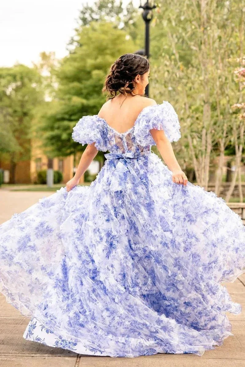 Sydney |A Line Sweetheart Printed Tulle Long Prom Dress - Image 10