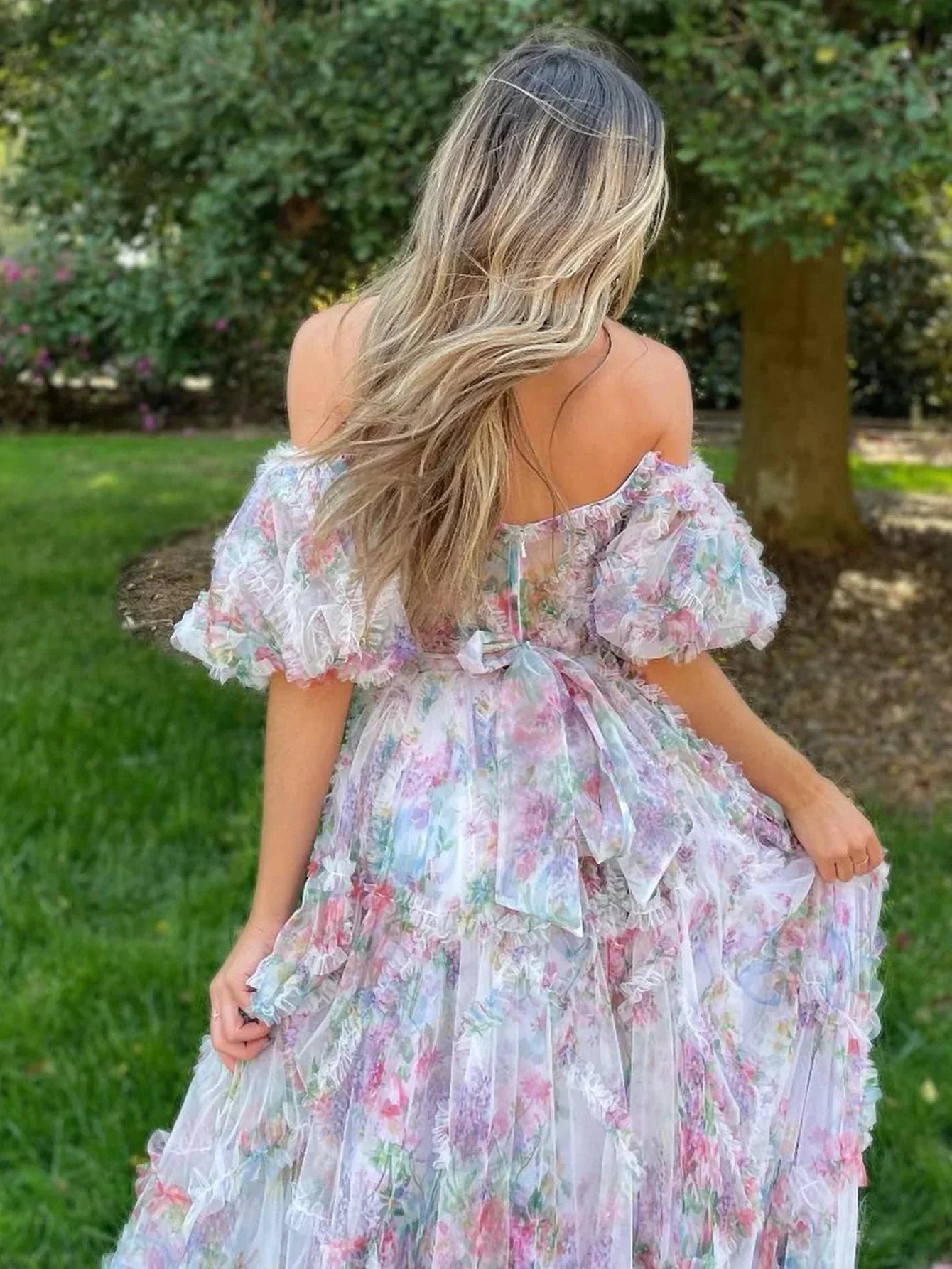 Sydney |A Line Sweetheart Printed Tulle Long Prom Dress - Image 2