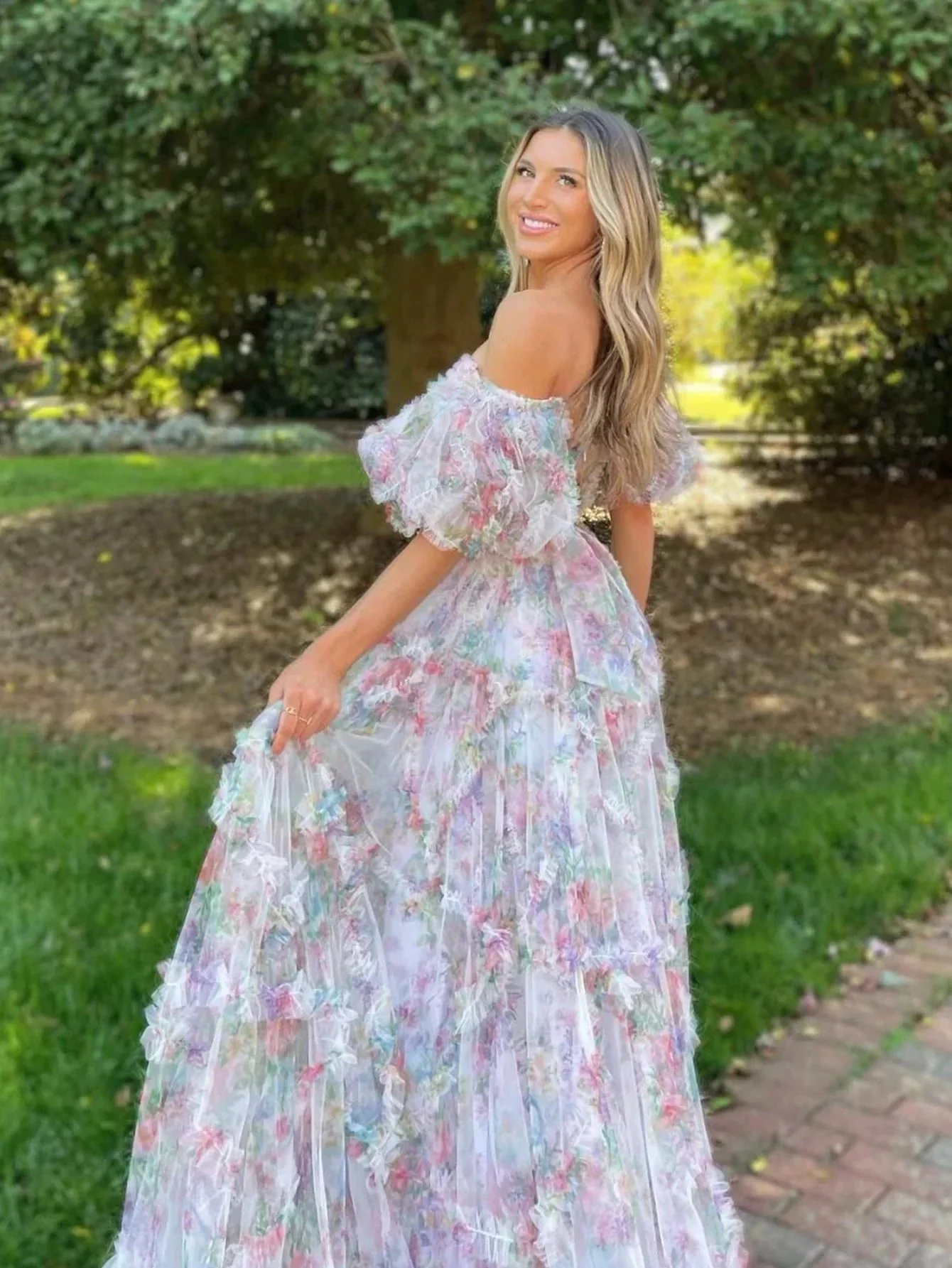 Sydney |A Line Sweetheart Printed Tulle Long Prom Dress - Image 5