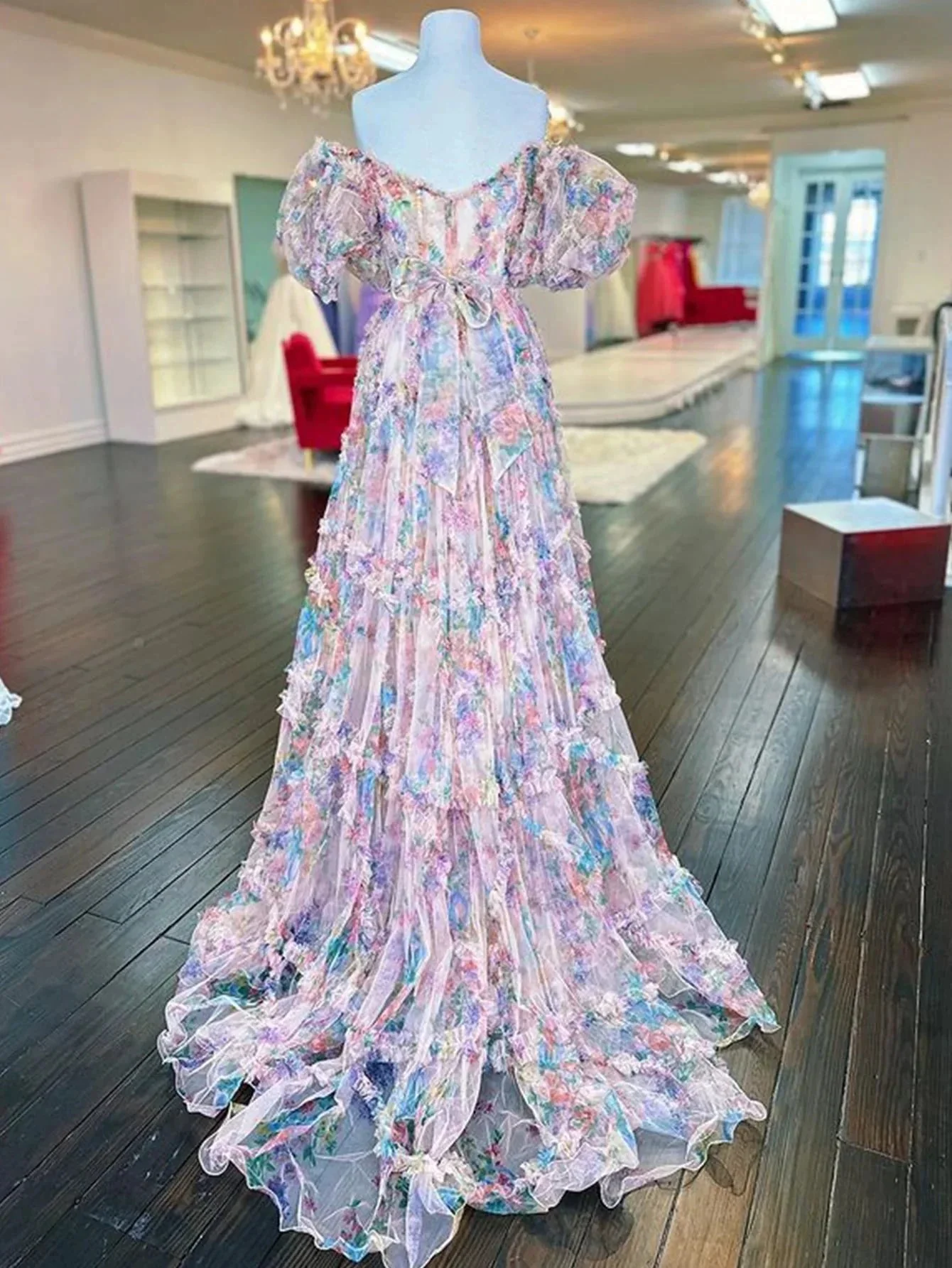 Sydney |A Line Sweetheart Printed Tulle Long Prom Dress - Image 7