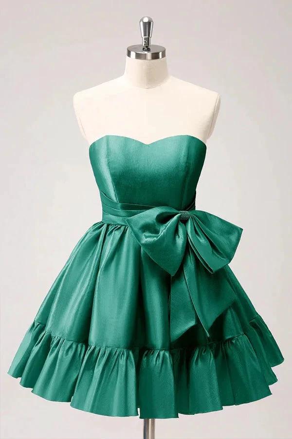 A Line Fuchsia Strapless Ruffle Cute Homecoming Dress with Bow PD558 - Image 4