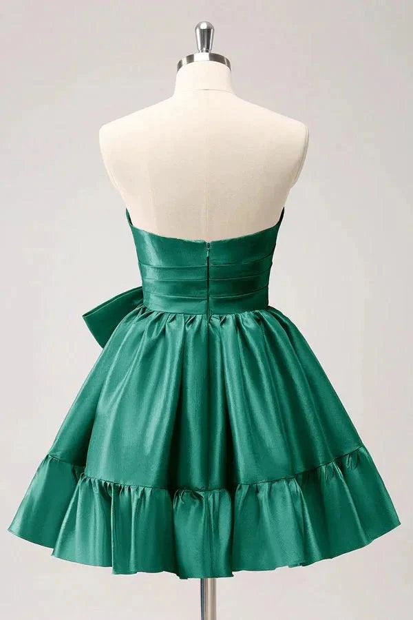 A Line Fuchsia Strapless Ruffle Cute Homecoming Dress with Bow PD558 - Image 5