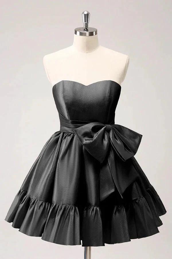 A Line Fuchsia Strapless Ruffle Cute Homecoming Dress with Bow PD558 - Image 6