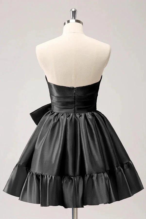 A Line Fuchsia Strapless Ruffle Cute Homecoming Dress with Bow PD558 - Image 7