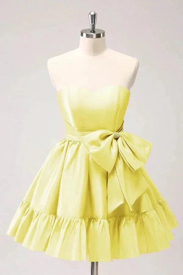 A Line Fuchsia Strapless Ruffle Cute Homecoming Dress with Bow PD558 - Image 8