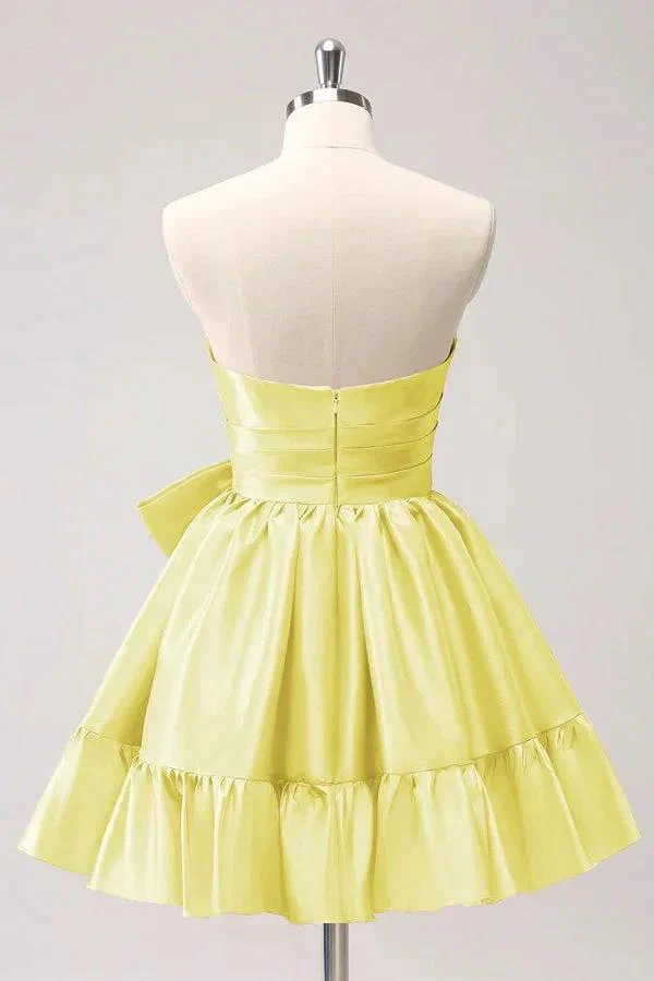 A Line Fuchsia Strapless Ruffle Cute Homecoming Dress with Bow PD558 - Image 9