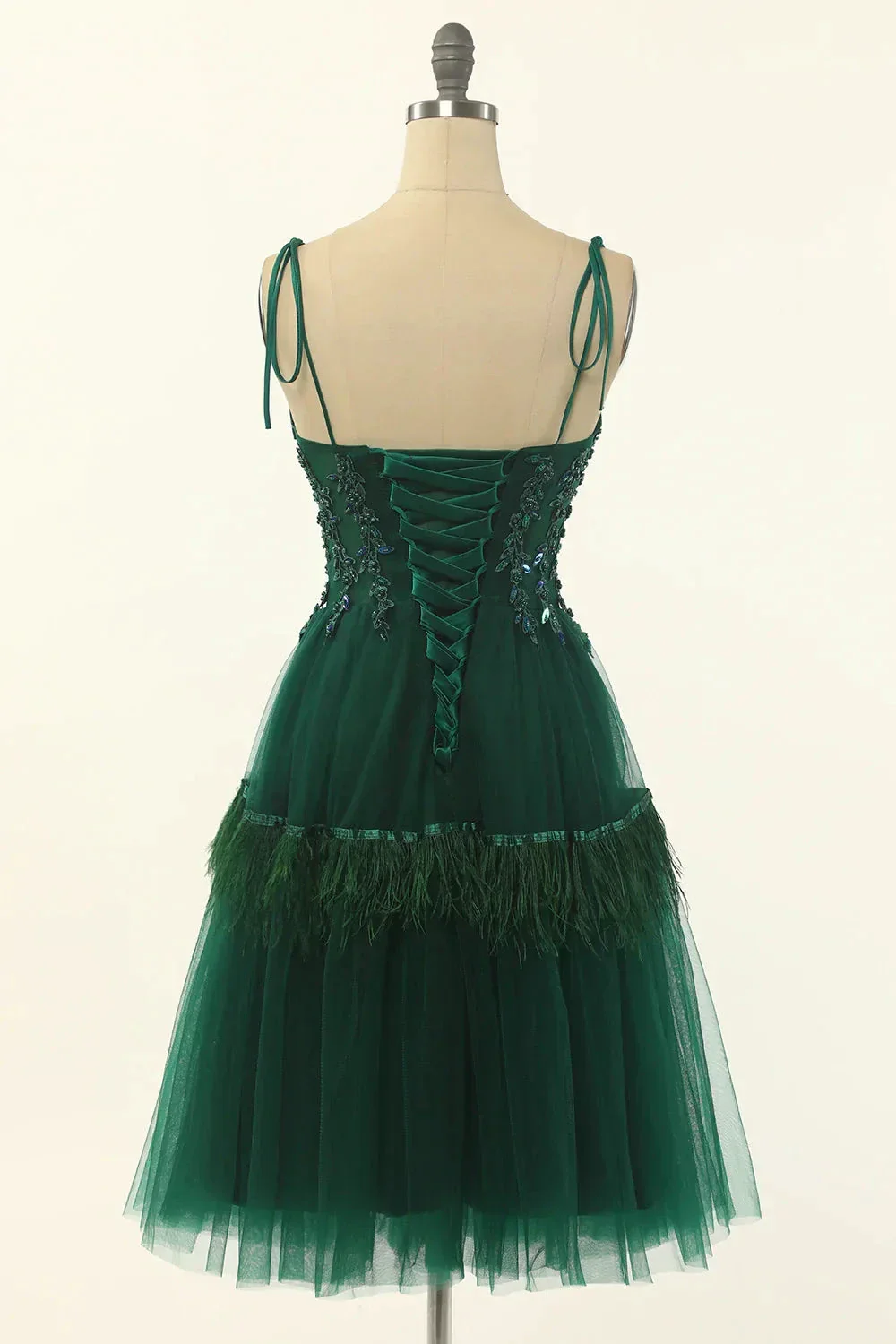 A-Line Green Tulle Above Knee Length Homecoming Dress Party Dress Y1703 - Image 2