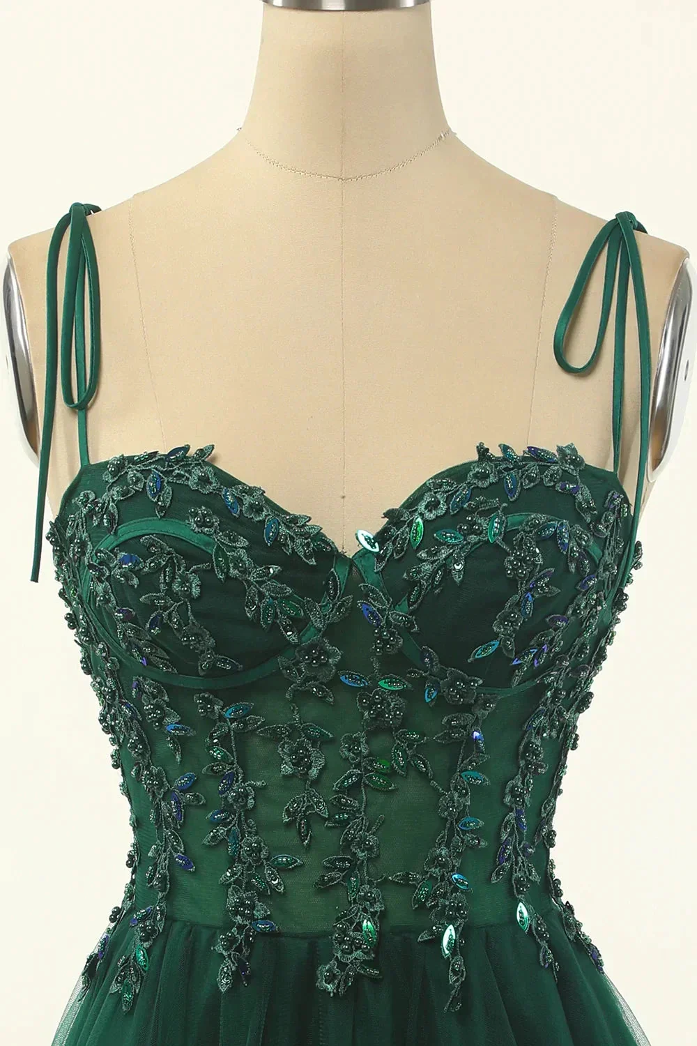 A-Line Green Tulle Above Knee Length Homecoming Dress Party Dress Y1703 - Image 3
