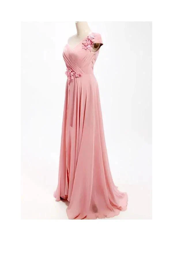 A-line One Shoulder Long Chiffon Bridesmaid Dress with Flowers BD017 - Image 3