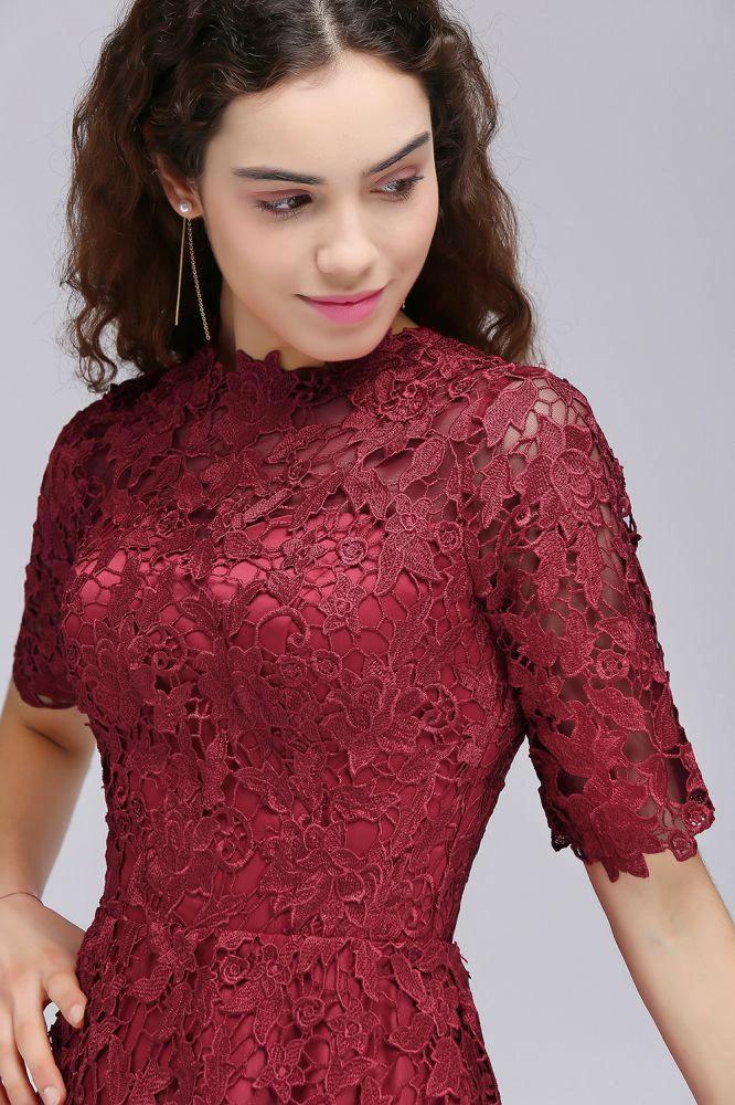 A-Line Halter Short Lace Burgundy Homecoming Dresses - Image 7