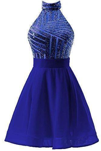 A-Line Halter Short Pink Chiffon Homecoming/Cocktail Dress with Sequins PD064 - Image 4