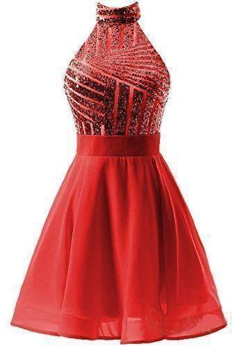 A-Line Halter Short Pink Chiffon Homecoming/Cocktail Dress with Sequins PD064 - Image 5