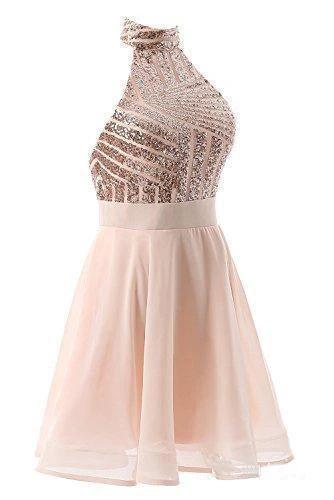 A-Line Halter Short Pink Chiffon Homecoming/Cocktail Dress with Sequins PD064 - Image 6