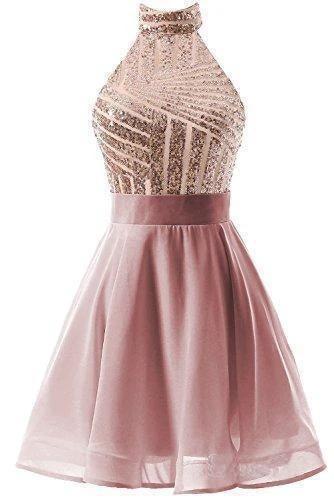 A-Line Halter Short Pink Chiffon Homecoming/Cocktail Dress with Sequins PD064 - Image 9