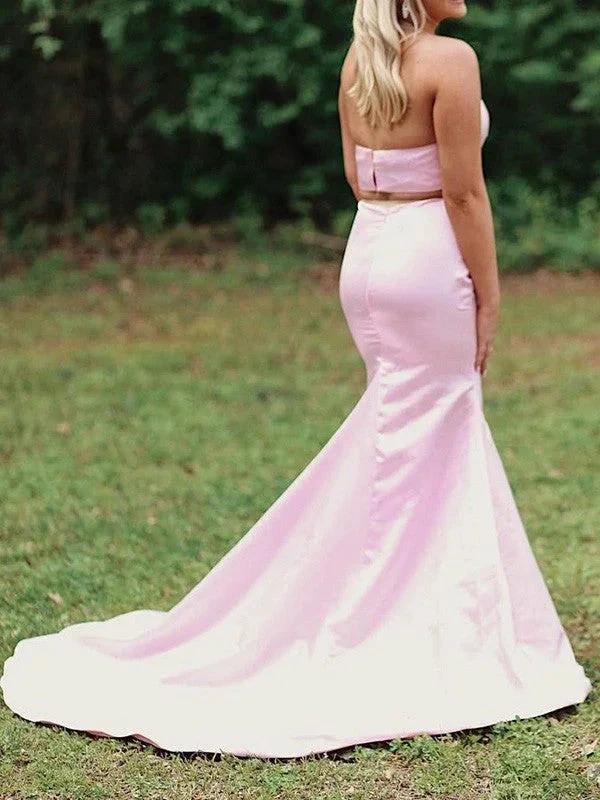 A-Line Halter Sleeveless With Ruffles Satin Two Piece Prom Dresses - Image 2