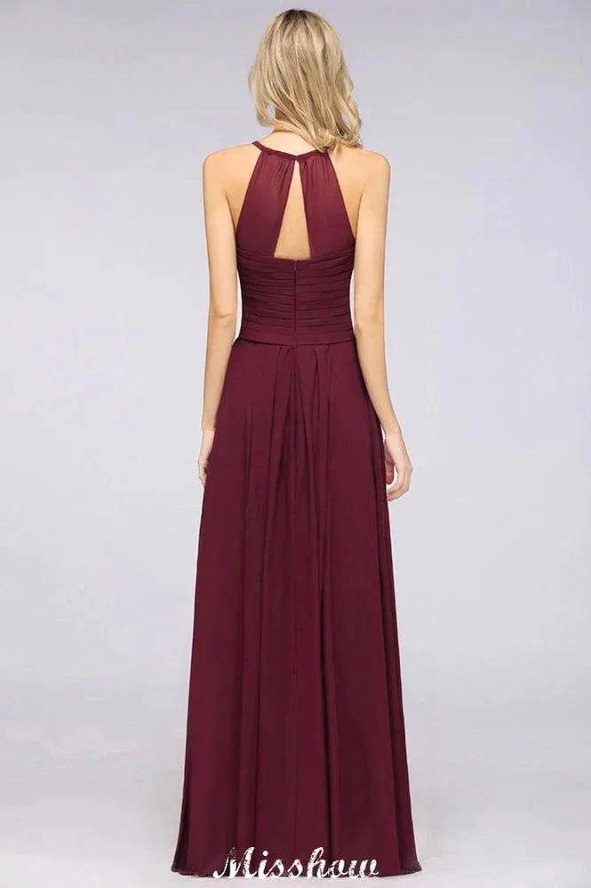 A-Line Halter V-Neck Sleeveless Bridesmaid Dress Ruffles Evening Swing Dress - Image 2