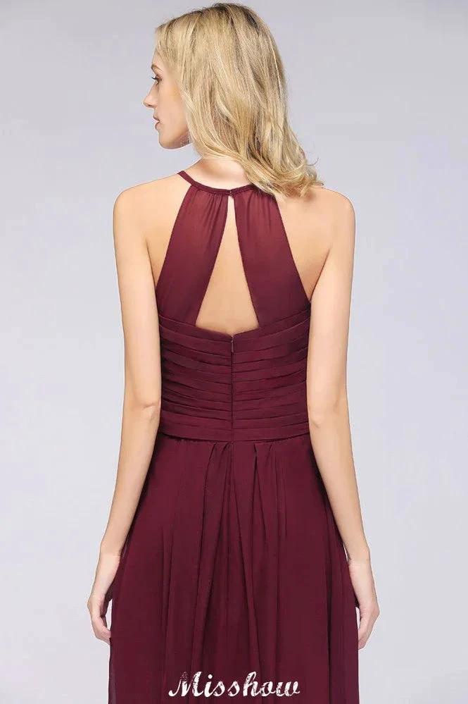 A-Line Halter V-Neck Sleeveless Bridesmaid Dress Ruffles Evening Swing Dress - Image 8