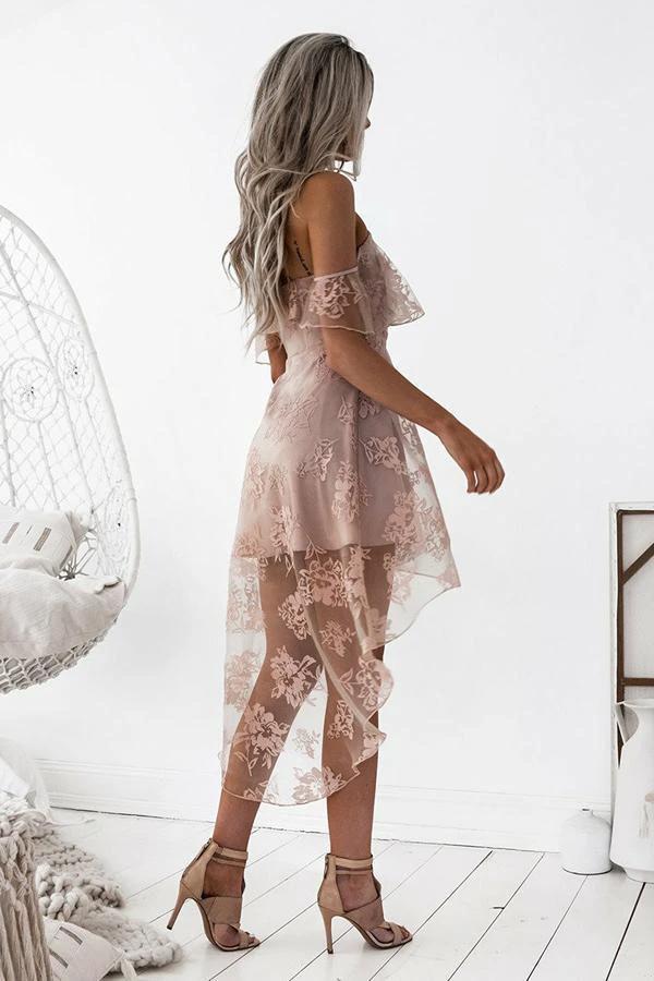 A-Line High Low Blush Sleeveless Lace Homecoming Dress PG192 - Image 2