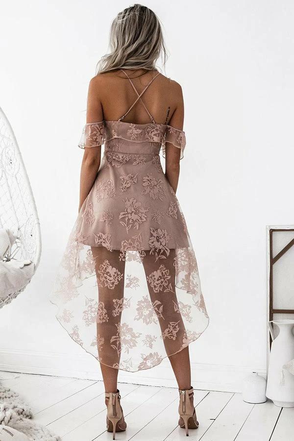 A-Line High Low Blush Sleeveless Lace Homecoming Dress PG192 - Image 3