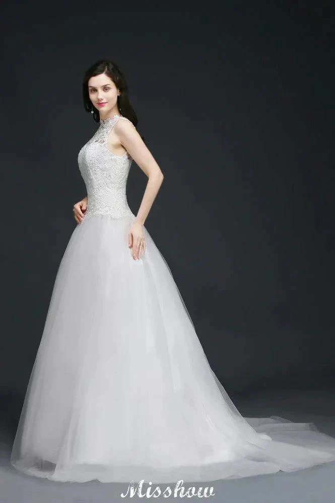 A-line High Neck Delicate Wedding Dress - Image 2