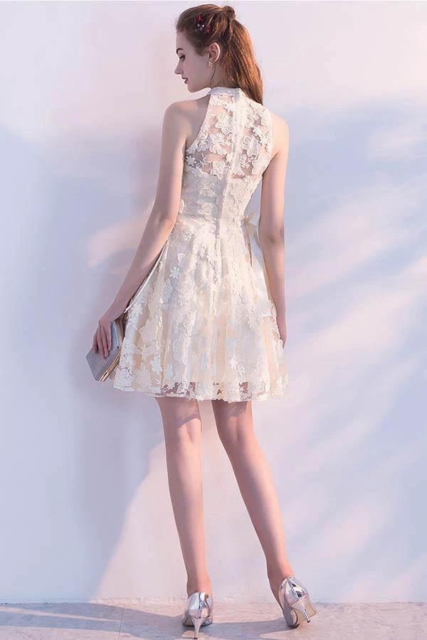A-line High Neck Lace Sleeveless Party Dresses Homecoming Dresses PD118 - Image 3