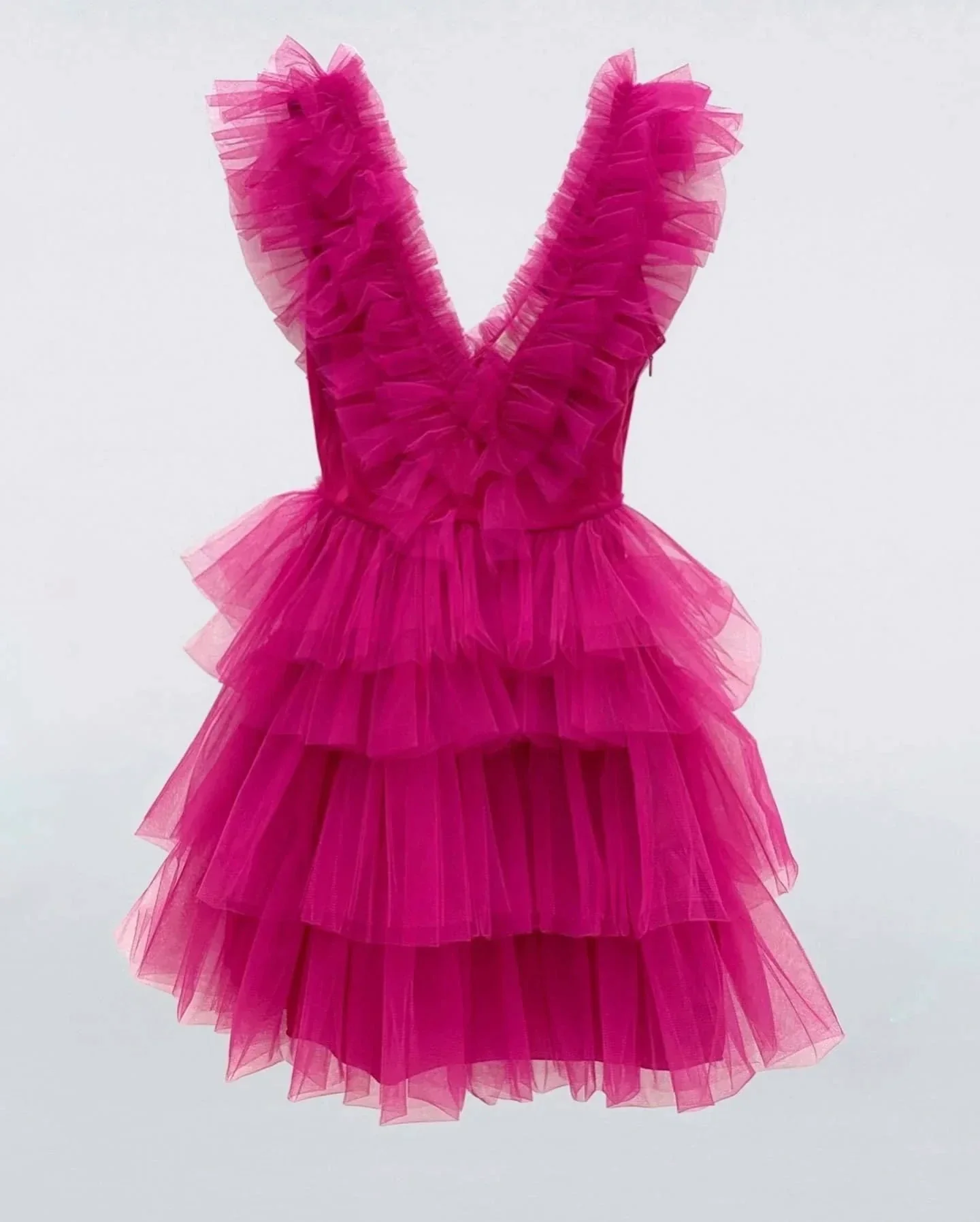 A Line V Neck Tiered Homecoming Dress Tulle Short Prom Party Dress Y2210 - Image 2