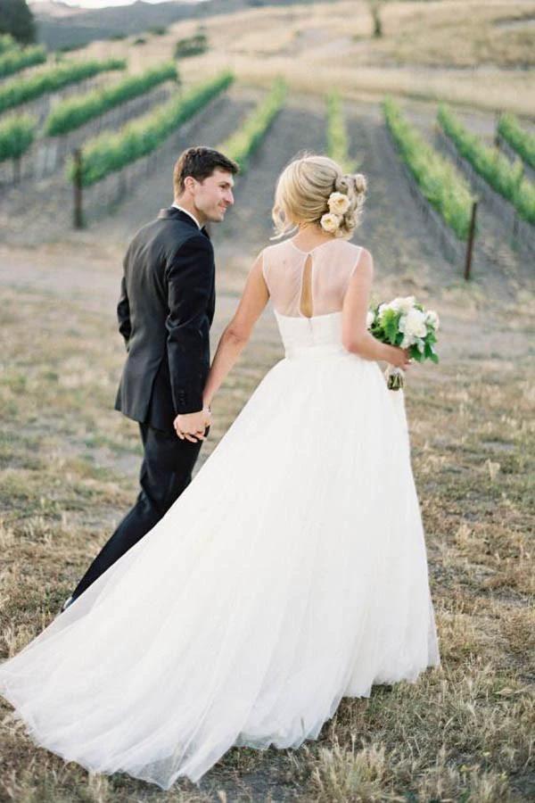 A-line Illusion Tulle Vintage Outdoor Ivory Wedding Dress  WD118 - Image 2