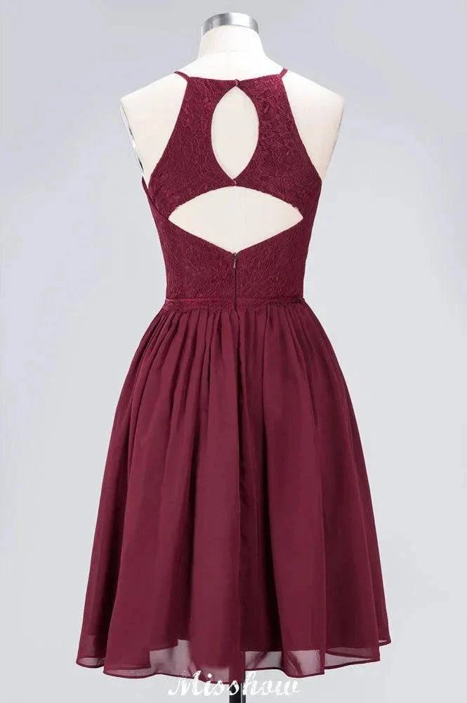 A-line Jewel Sleeveless Knee-Length Bridesmaid Dresses with Ruffle Chiffon Lace Party Dress - Image 10