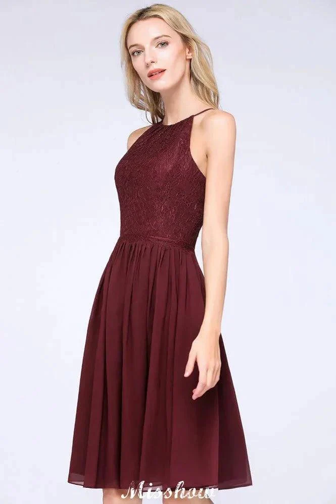 A-line Jewel Sleeveless Knee-Length Bridesmaid Dresses with Ruffle Chiffon Lace Party Dress - Image 6